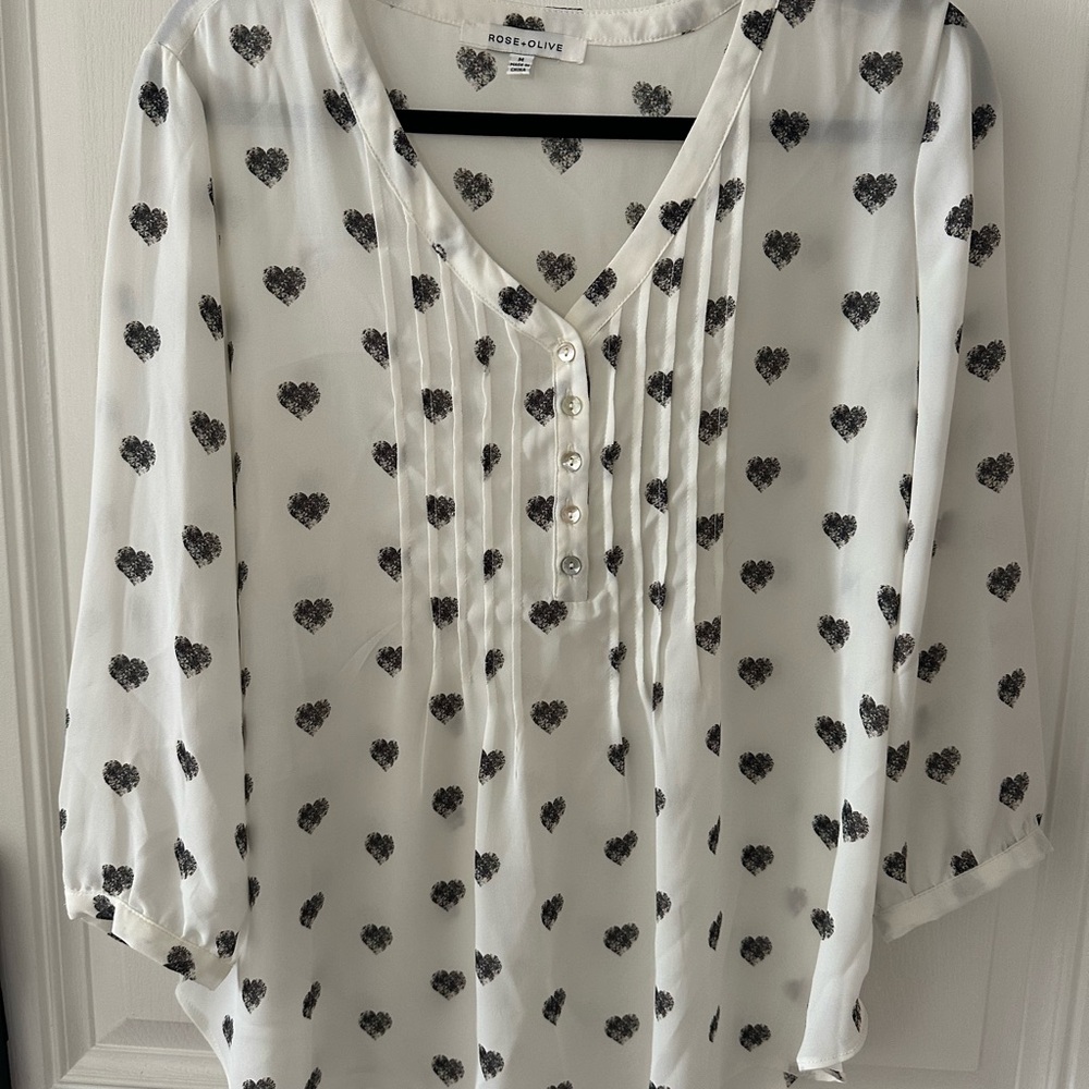 Rose & Olive Black Heart Print Blouse